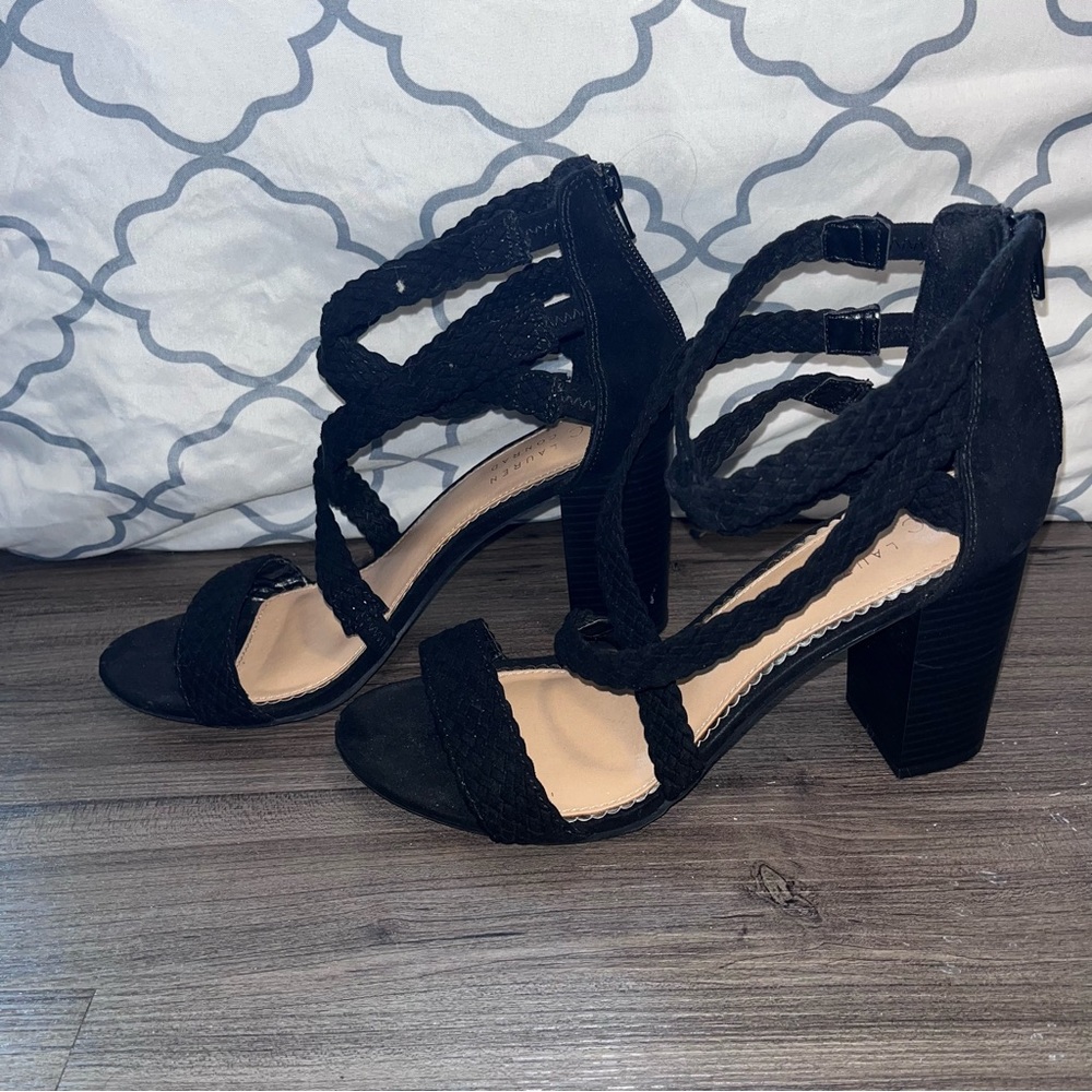 Lauren Conrad Strappy Black Block Heels